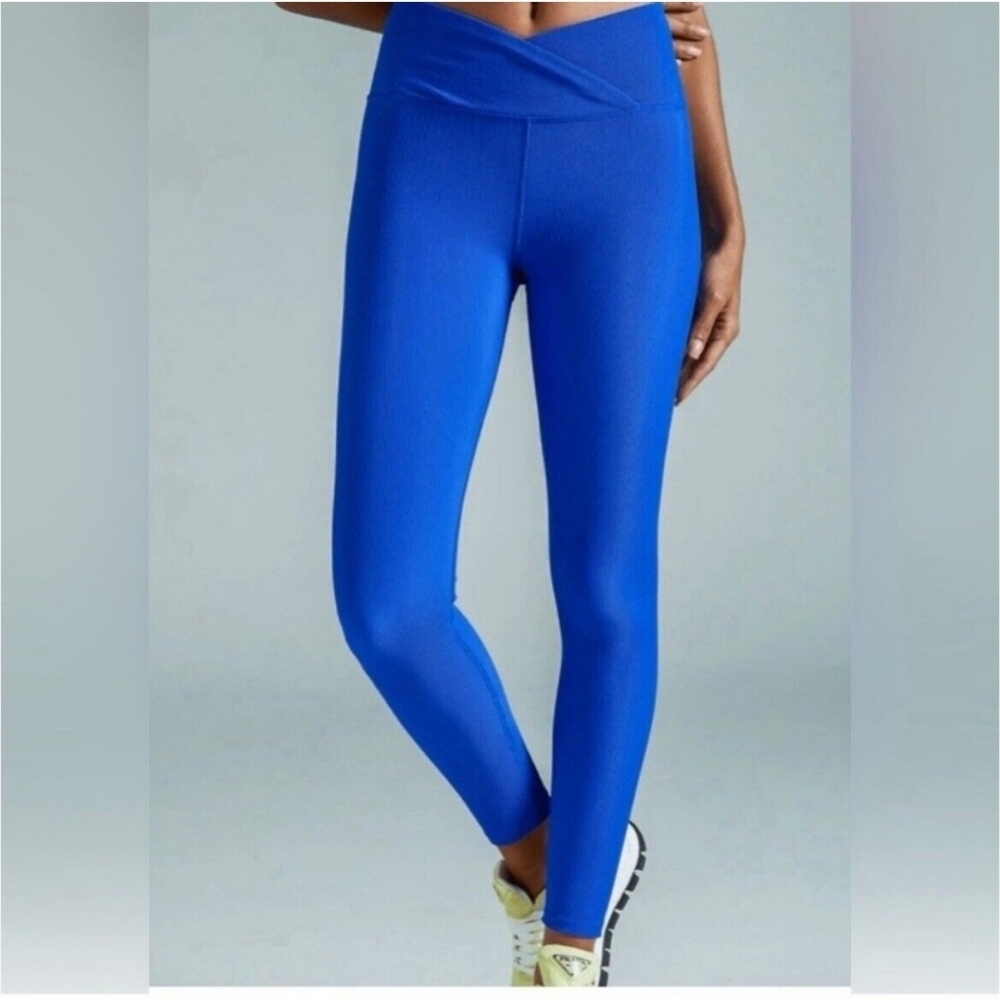 NWOT Noli Made in USA Royal Blue‎ Ribbed Crossed Front Leggings Size XS